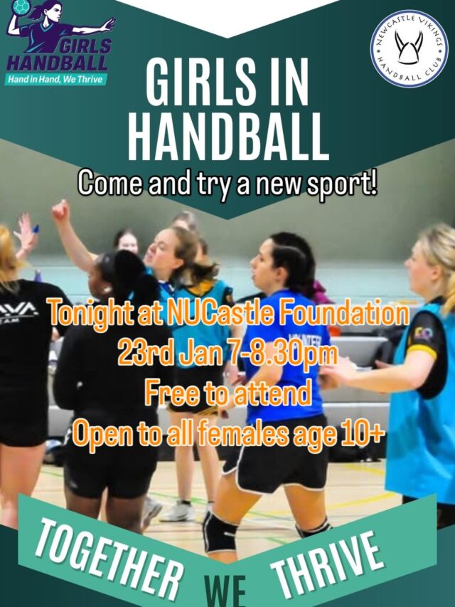 Tonight at 7pm, come and join us for a social and fun female only session @NUCastleFoundation.
 We welcome total beginners and those who would like to get back into sport.  Together we Thrive 🤗 see you there 👋 #girlsinsports #handball #newcastleupontyne